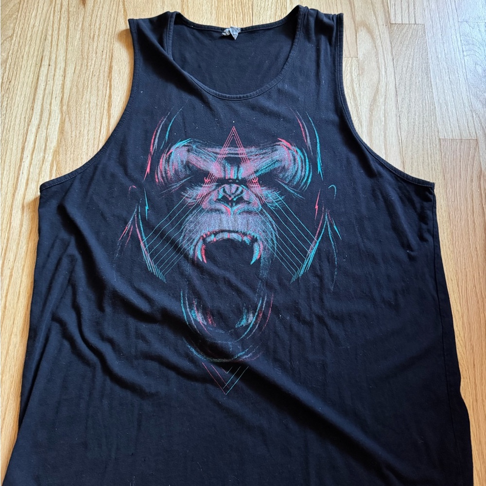 Graphic Black Tank Top with Gorilla Design